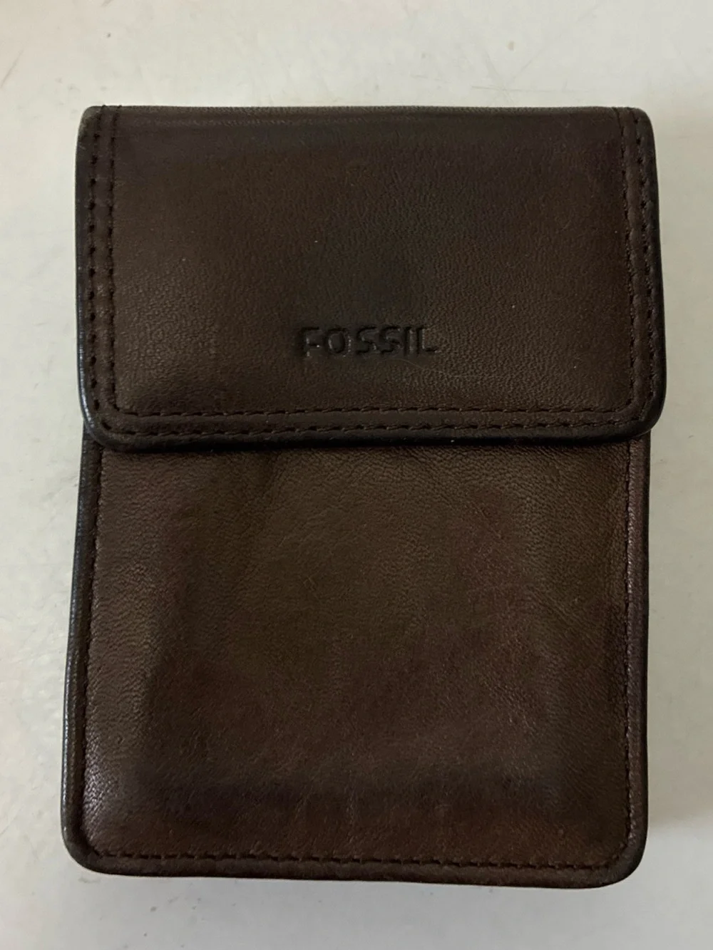 Vintage Fossil Dark Walnut Brown Leather Card & Snap Key/Money Pouch 90s EUC